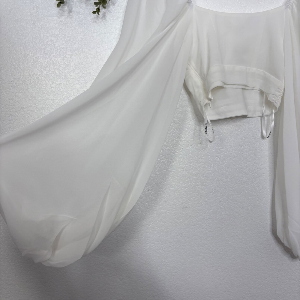 NWT For Love & Lemons Trisha Crop Top White Square Neck Long Sleeve Tie Front XS - Picture 10 of 13